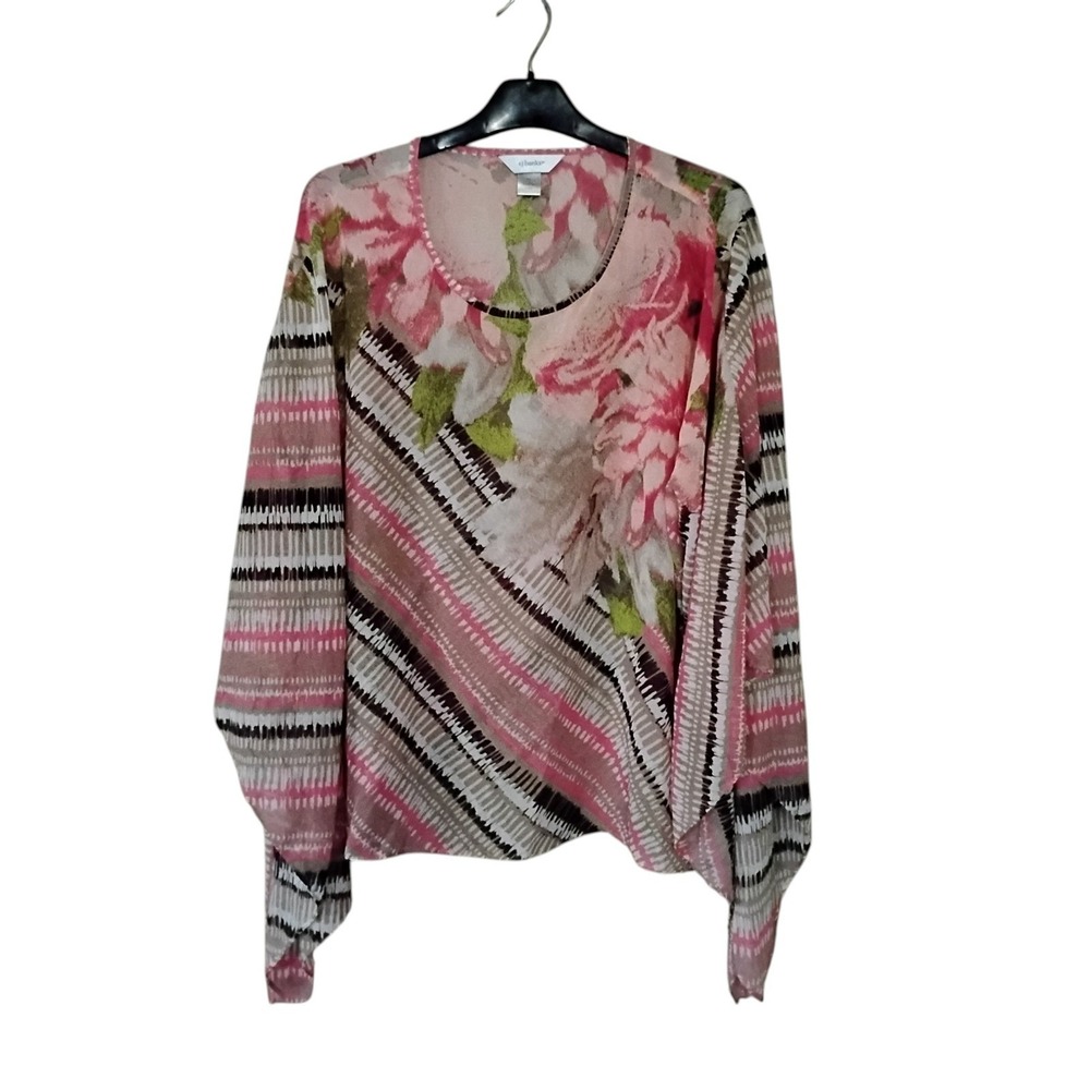CJ Banks Pink Floral Geometric Knit Poncho Top Plus Size 1X Scoop Neck Draped